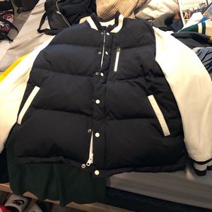 Nike ‘NSW’ genuine leather puffer letterman jacket